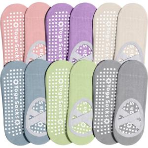 image:imageihuan 6 Pairs Pilates Socks for women NonSlip Yoga Socks With GripampStrap for Dance Barre Ballet Fitness Workout59PinkApricotPurpleBlueLight GreenGrey