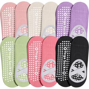 image:imageihuan 6 Pairs Pilates Socks for women NonSlip Yoga Socks With GripampStrap for Dance Barre Ballet Fitness Workout59PinkApricotPurpleLight GreenOrangeBlack