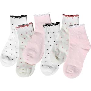 image:imageihuan 6 Pairs Womens Ruffle Crew Socks with Polka Dot Cute Cotton Frilly Ankle Socks for Women Teen Girls Breathable6pairs2white2cream2pink