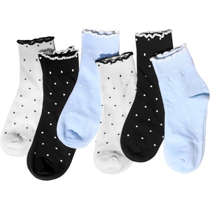 image:imageihuan 6 Pairs Womens Ruffle Cute Ankle Socks with Polka Dot Crew Cotton Frilly Casual Socks for Women Teen Girls Breathable6pairs2white2black2blue