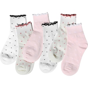 image:imageihuan 6 Pairs Womens Ruffle Cute Ankle Socks with Polka Dot Crew Cotton Frilly Casual Socks for Women Teen Girls Breathable6pairs2white2cream2pink