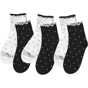 image:imageihuan 6 Pairs Womens Ruffle Cute Ankle Socks with Polka Dot Crew Cotton Frilly Casual Socks for Women Teen Girls Breathable6pairs3white3black