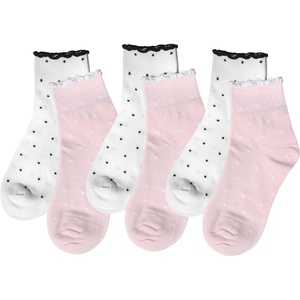 image:imageihuan 6 Pairs Womens Ruffle Cute Ankle Socks with Polka Dot Crew Cotton Frilly Casual Socks for Women Teen Girls Breathable6pairs3white3pink