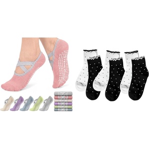 image:imageihuan 6 Pairs Pilates Yoga Socks for Women 6 Pairs Womens Cute Ruffle Ankle Socks With Polka Dot