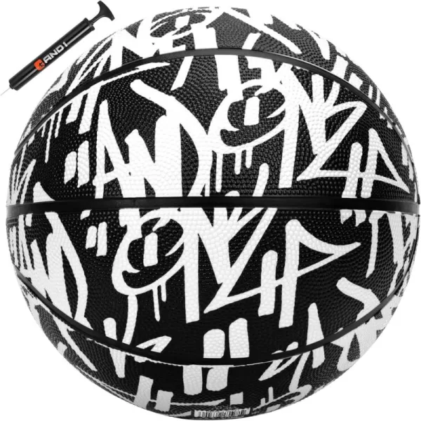AND1 Street Ink 27.5 Basketball : Youth Sized Rubber Streetball for Indoor and Outdoor Use, Deep Channel Construction and Durability, Ideal for Boys and Girls Ages 9-11, Includes 10” Pump