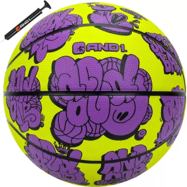 AND1 Toss Up 28.5 Basketball - Intermediate Rubber Streetball for Indoor/Outdoor Play, Includes Pump, Suitable for Girls &amp; Women 12+, Official Women's High School, College &amp; Pro Basketball Size 6