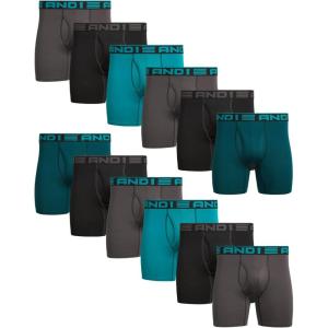 imageAND1 Mens Underwear Boxer Briefs  12 Pack Performance Stretch Compression Boxers for Men with Functional Fly Pouch S3XLTealBlackGrey
