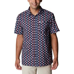 imageColumbia Mens Super Slack Tide Camp Shirt Short SleeveCollegiate Navy Fish Bobber Print