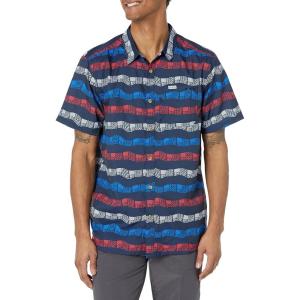 imageColumbia Mens Super Slack Tide Camp Shirt Short SleeveCollegiate Navy Fish Flag Stripe