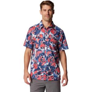 imageColumbia Mens Super Slack Tide Camp Shirt Short SleeveCollegiate Navy Ikat Palms