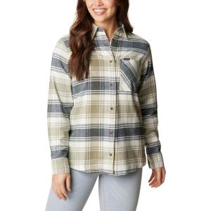 imageColumbia Womens Calico Basin Flannel Long Sleeve ShirtStone Green Dimensional Buffalo