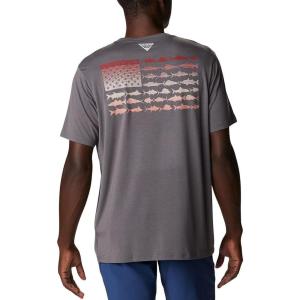 imageColumbia Mens PFG Fish Flag Tech Tee SsCity GreyRed Hibiscus Gradient