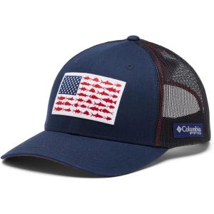 imageColumbia UnisexAdult Pfg Fish Flag Mesh Snap BackCollegiate NavySunset Red
