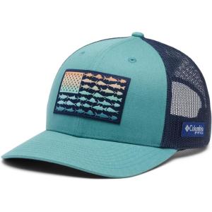imageColumbia UnisexAdult Pfg Fish Flag Mesh Snap BackTranquil Teal  Collegiate Navy