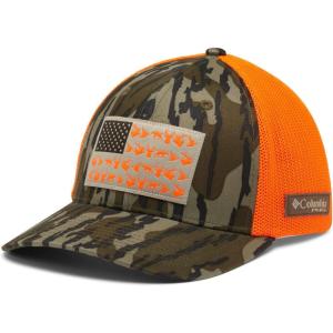 imageColumbia unisexadult PHG Camo Mesh Ball CapMossy Oak Bottomland  Blaze Game Flag