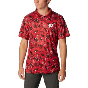 imageColumbia Mens Collegiate Super Terminal Tackle PoloWis  Intense Red Dorado Isle Print