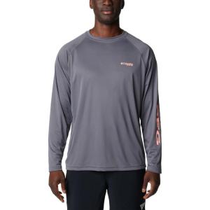 imageColumbia Mens PFG Terminal Tackle Long Sleeve ShirtCity GreyTiki Pink Logo