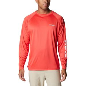 imageColumbia Mens PFG Terminal Tackle Long Sleeve ShirtRed HibiscusWhite Logo