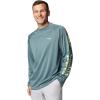 imageColumbia Mens Terminal Tackle PFG Triangle Long Sleeve ShirtMidnight Teal HeatherSpring Yellow Log