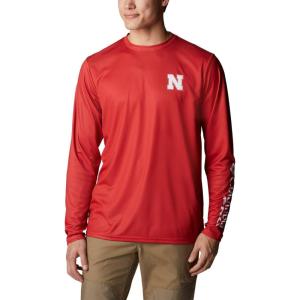 imageColumbia Mens Collegiate PHG Terminal Shot Long Sleeve ShirtNeb  Bright Red