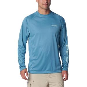 imageColumbia Mens Terminal Tackle PFG Triangle Long Sleeve ShirtCanyon Blue HeatherIcy Morn Logo