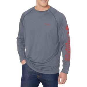 imageColumbia Mens Terminal Tackle PFG Triangle Long Sleeve ShirtCarbon HeatherRed Spark Logo