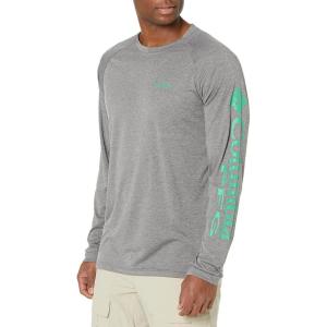 imageColumbia Mens Terminal Tackle PFG Triangle Long Sleeve ShirtCity Grey HeatherDark Lime Logo