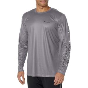 imageColumbia Mens Terminal Tackle PFG Triangle Long Sleeve ShirtCity GreyBlack Real Tree Horizon