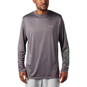 imageColumbia Mens Terminal Tackle PFG Triangle Long Sleeve ShirtCity GreyDark Lime Realtree Mako