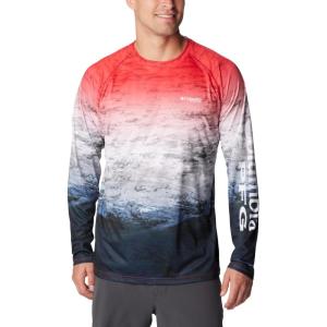 imageColumbia Mens Terminal Tackle PFG Triangle Long Sleeve ShirtRed Spark Deepsea Fade