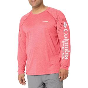imageColumbia Mens Terminal Tackle PFG Triangle Long Sleeve ShirtRed Spark HeatherWhite Logo