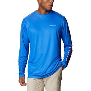 imageColumbia Mens Terminal Tackle PFG Triangle Long Sleeve ShirtVivid BlueStars and Stripes