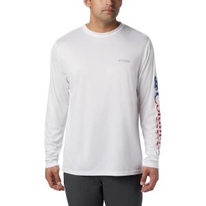 imageColumbia Mens Terminal Tackle PFG Triangle Long Sleeve ShirtWhiteStars and Stripes