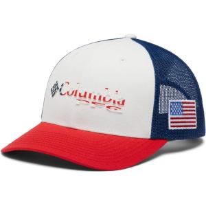 imageColumbia Womens PFG Logo Mesh Ball CapHigh CrownRed Spark  Us Flag