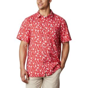 imageColumbia Mens Super Slack Tide Camp ShirtRed Spark Marlin Palms Print