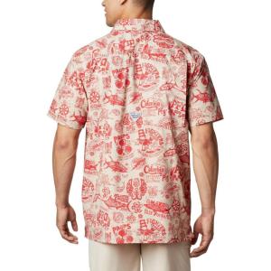 imageColumbia Mens Super Slack Tide Camp ShirtRed SparkNautical Tales Print