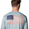 imageColumbia Mens PFG Terminal Tackle Fish Flag Long Sleeve Fishing ShirtCrushed BlueFaded Peach Trout  Flies