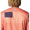 imageColumbia Mens PFG Terminal Tackle Fish Flag Long Sleeve Fishing ShirtFaded PeachBright Nectar