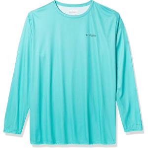 imageColumbia Mens PFG Terminal Tackle Fish Flag Long Sleeve Fishing ShirtBright AquaSalmon