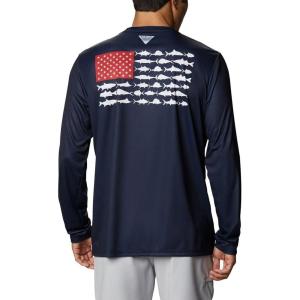 imageColumbia Mens PFG Terminal Tackle Fish Flag Long Sleeve Fishing ShirtCollegiate NavyRed Spark