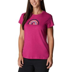 imageColumbia Womens Trek Short Sleeve Graphic TeeWild Fuchsia HeatherBlocked Rainbow