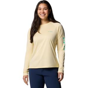 imageColumbia Womens PFG Tidal Tee II Long SleeveLemon WashGlaze Green Logo
