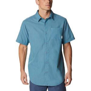 imageColumbia Mens Under Exposure Yarn Dye Short Sleeve ShirtElectric Turquoise Oxford Stripe