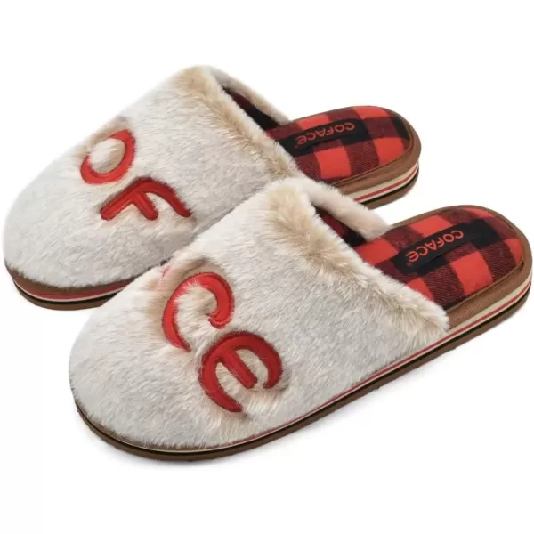 COFACE Womens Fluff Slippers Memory Foam Slip on House Slippers Ladies Comfortable Warm Plush Fur Slipper With Cozy Cushion Lining
