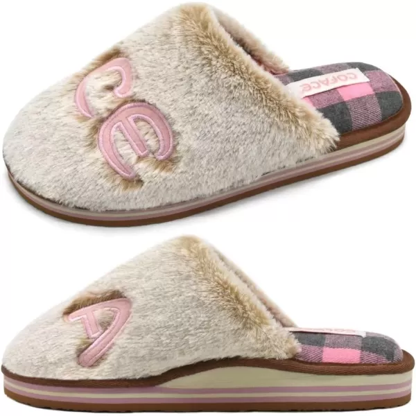 COFACE Womens Fluff Slippers Memory Foam Slip on House Slippers Ladies Comfortable Warm Plush Fur Slipper With Cozy Cushion Lining