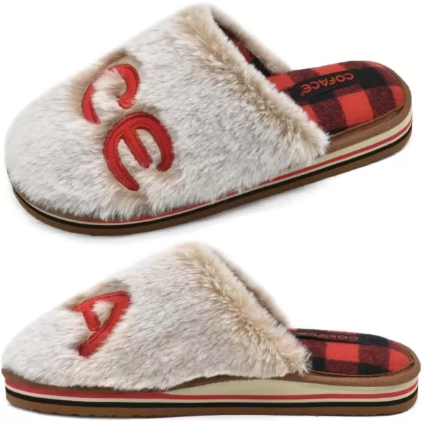 COFACE Womens Fluff Slippers Memory Foam Slip on House Slippers Ladies Comfortable Warm Plush Fur Slipper With Cozy Cushion Lining