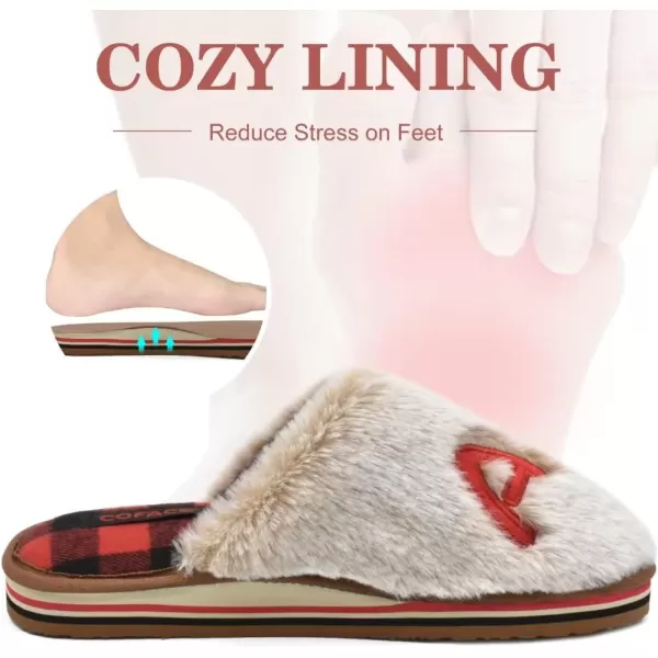 COFACE Womens Fluff Slippers Memory Foam Slip on House Slippers Ladies Comfortable Warm Plush Fur Slipper With Cozy Cushion Lining