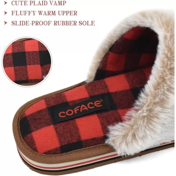 COFACE Womens Fluff Slippers Memory Foam Slip on House Slippers Ladies Comfortable Warm Plush Fur Slipper With Cozy Cushion Lining