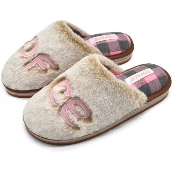 COFACE Womens Fluff Slippers Memory Foam Slip on House Slippers Ladies Comfortable Warm Plush Fur Slipper With Cozy Cushion Lining