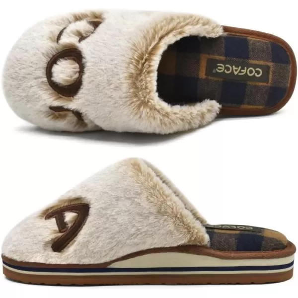 COFACE Womens Fluff Slippers Memory Foam Slip on House Slippers Ladies Comfortable Warm Plush Fur Slipper With Cozy Cushion Lining